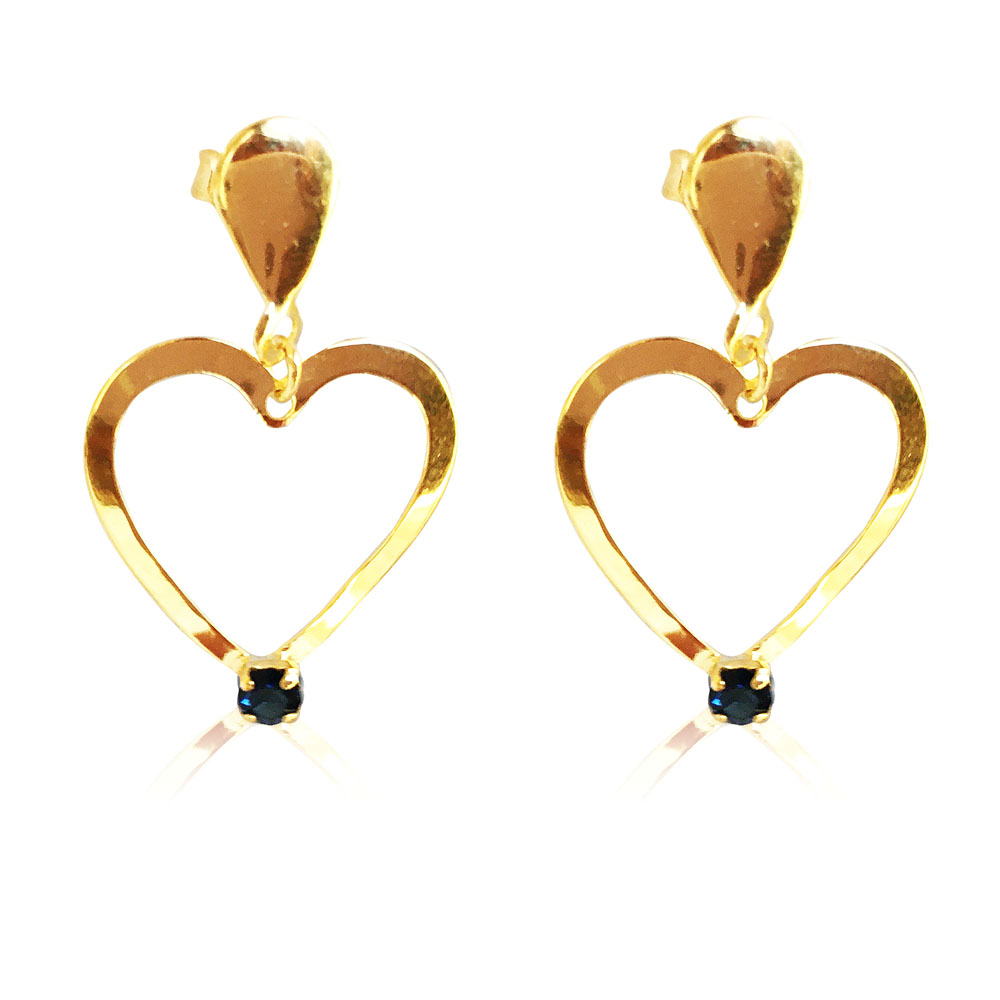 Brinco Médio Formato Coração Vazado com Cristal Banhado à Ouro, com banho de 5 milésimos