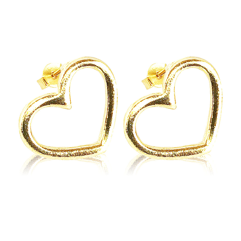 Brinco Médio Formato Coração Vazado com Cristal Banhado à Ouro, com banho de 5 milésimos.