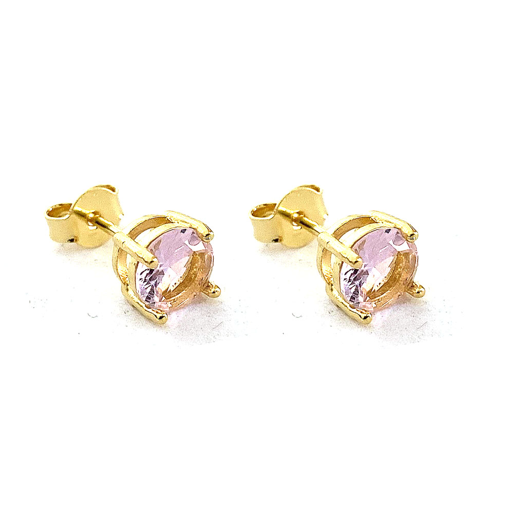 Brinco Ponto de Luz Redondo Zircônia 6mm Rose Banhado à Ouro - Ouro