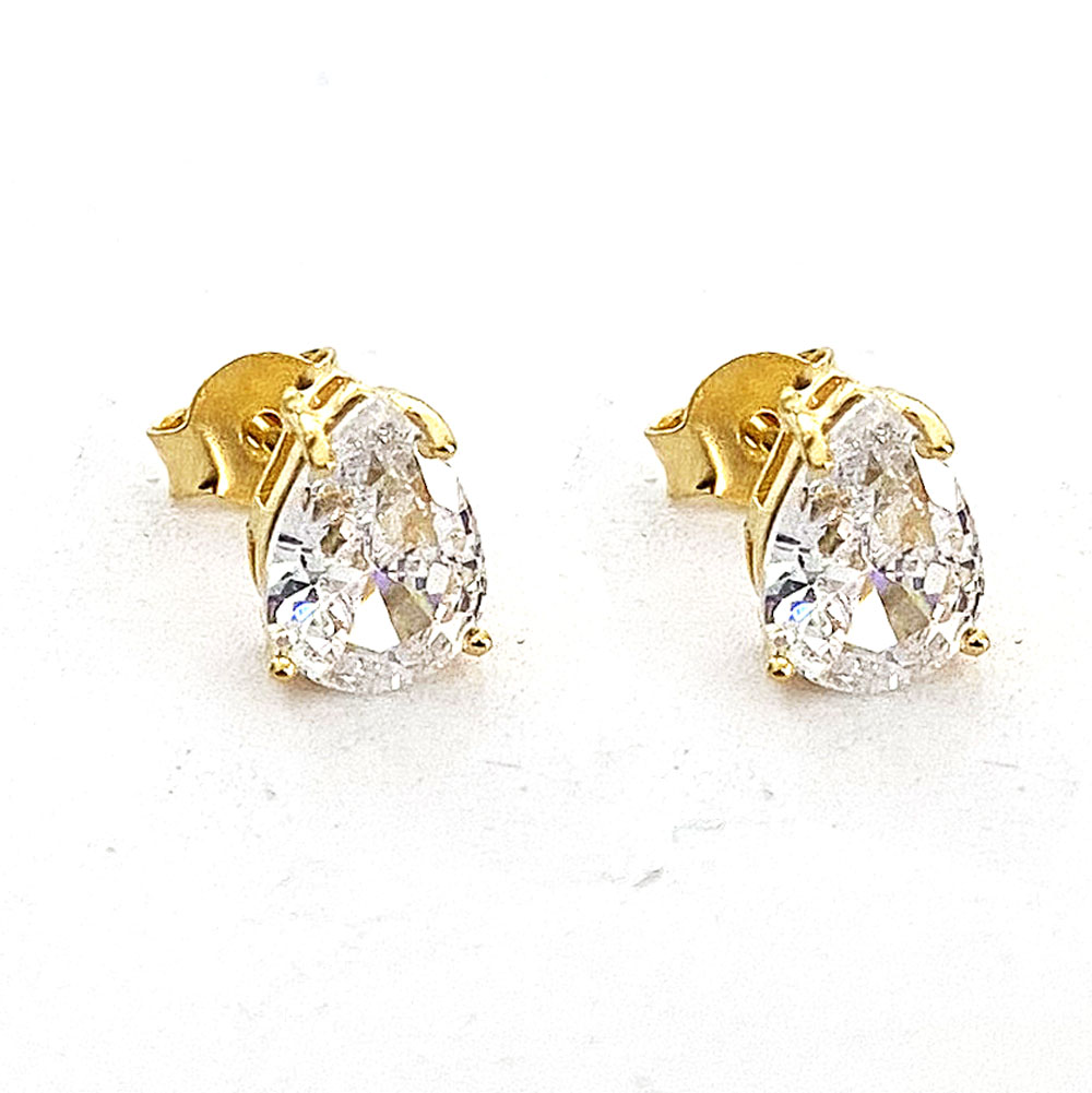 Brinco Ponto de Luz Gota 6x8mm Zircônia Cristal Banhado à Ouro