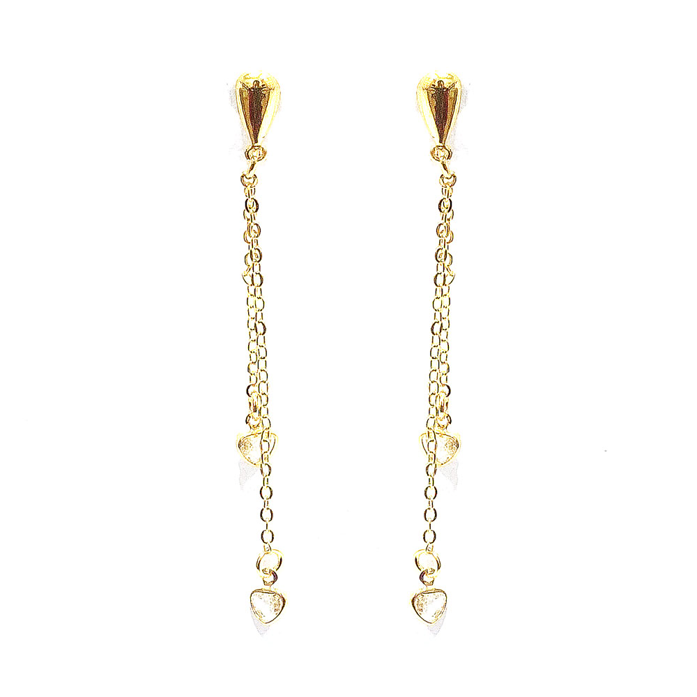 Brinco Médio 6,5mm Gota Slim Zircônias de Coração Banhado à Ouro - Ouro