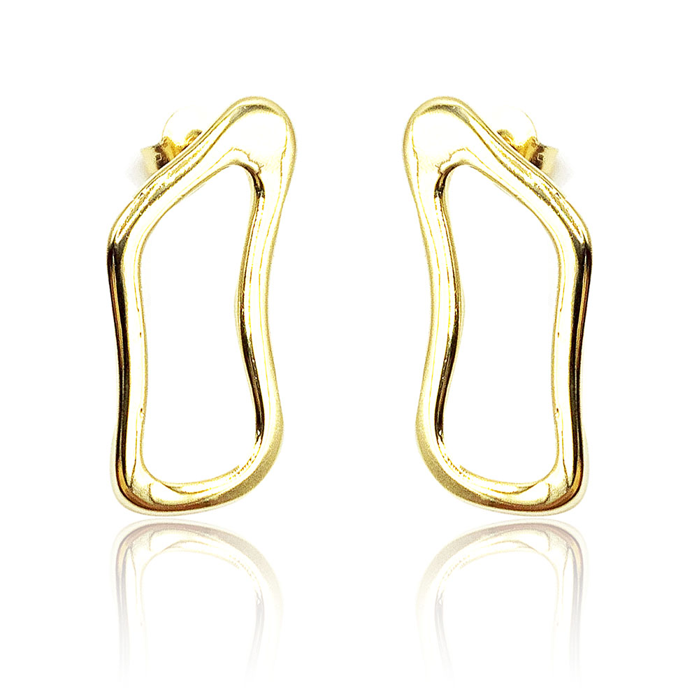 Brinco Grande Orgânico Vazado 30x15mm Banhado à Ouro - Ouro