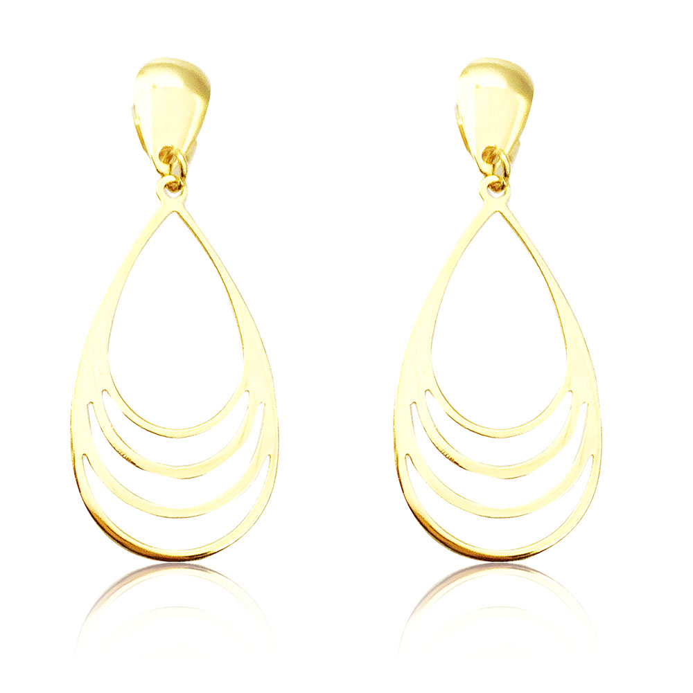 Brinco Grande Gota Vazada 45x18mm 4 Fios Banhado à Ouro - Ouro