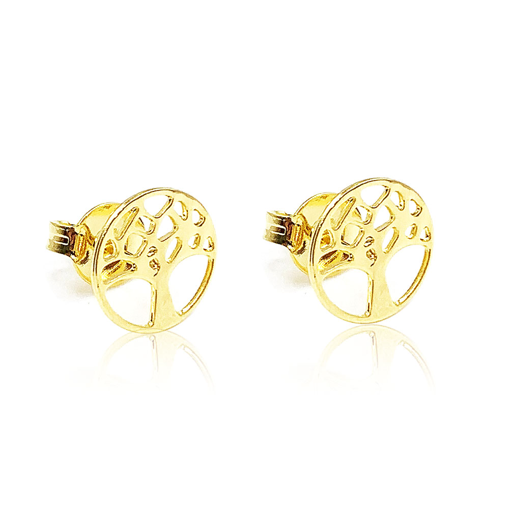 Brinco Árvore da Vida Liso 10mm Banhado à Ouro - Ouro