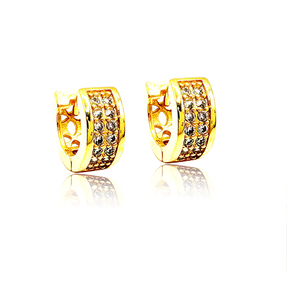 Argolinha 9x4mm Micro Cravejada em 2 Fileiras de Zircônias Cristal Banhado à Ouro